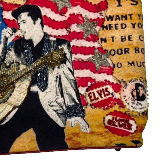 Ashley‎ M Women Embellished Patriotic Elvis Print Handbag Multicolor Beaded Flag - Picture 6 of 16